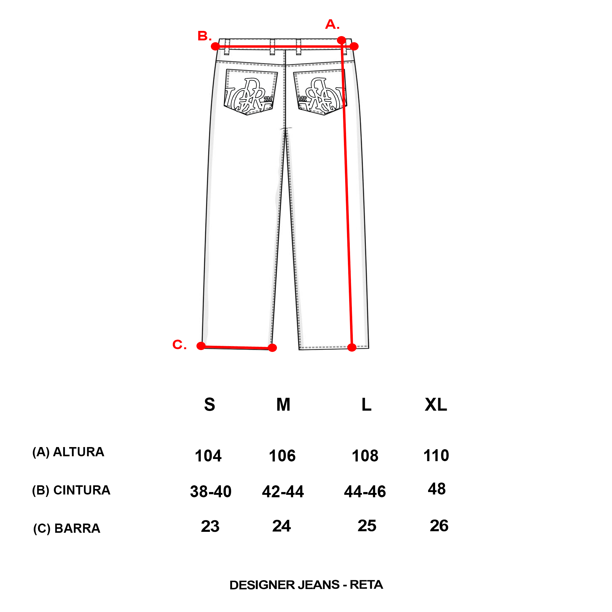 Guia de medidas - DESIGNER JEANS LIGHT BLUE